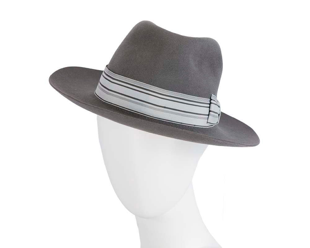 Grey rabbit fur wide brim fedora hat
